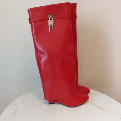 Fiorella Red Long Fold Over Lock Boot