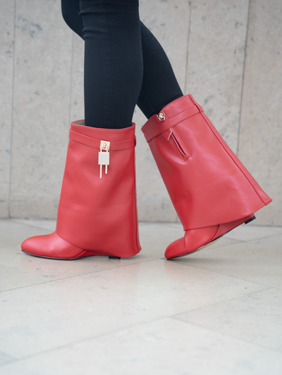 Fiorella Short Red Fold Over Lock Boot