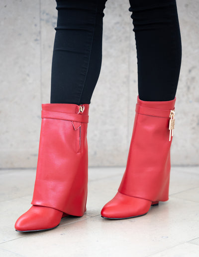 Fiorella Short Red Fold Over Lock Boot